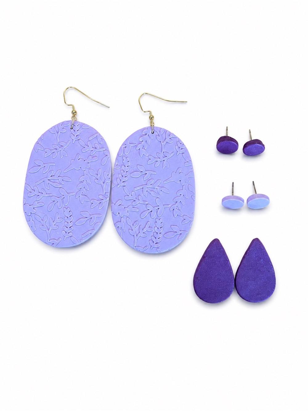 Lavender Floral Oval & Stud Earring Set - Women Jewelry